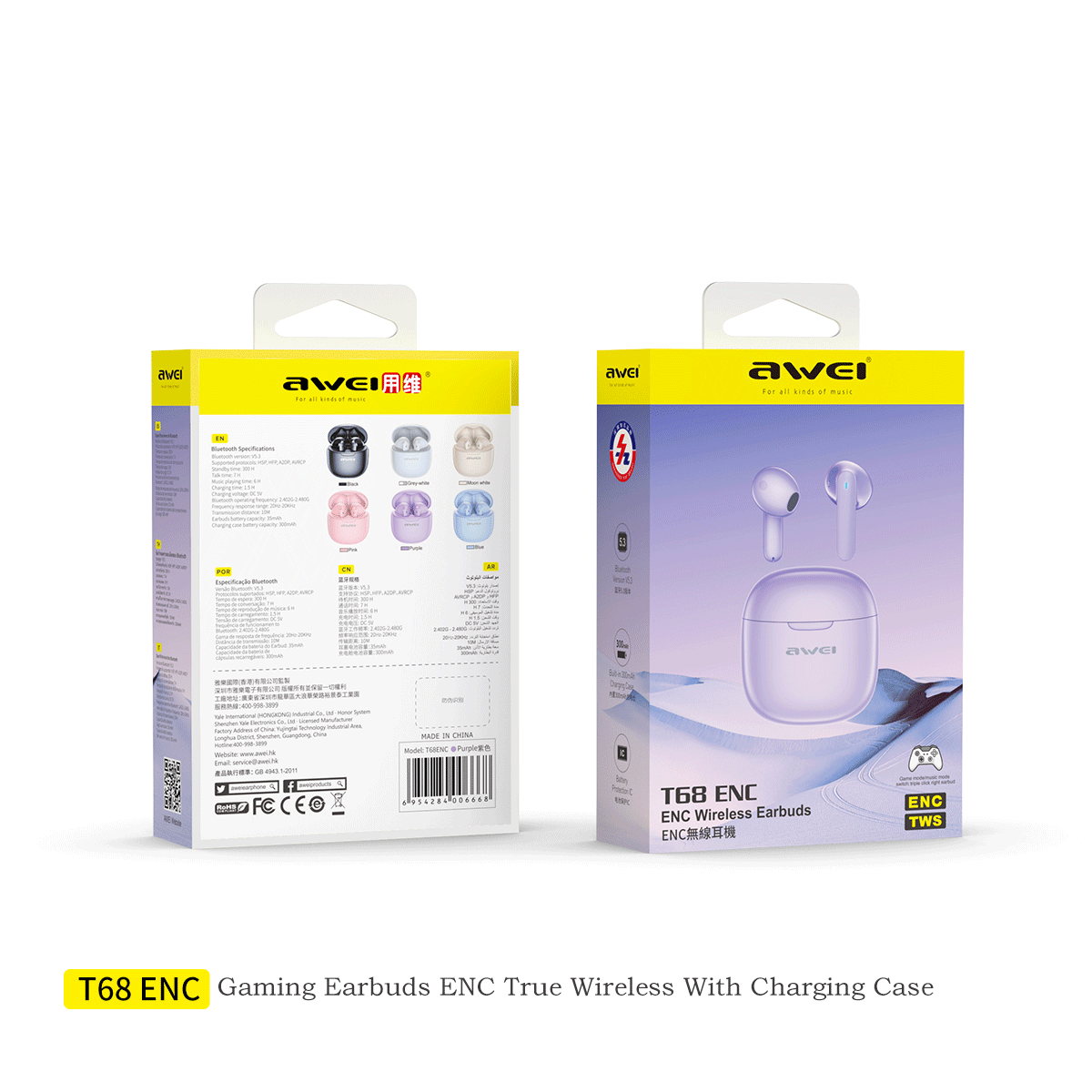 Awei T68ENC HiFi Stereo TWS Earbuds