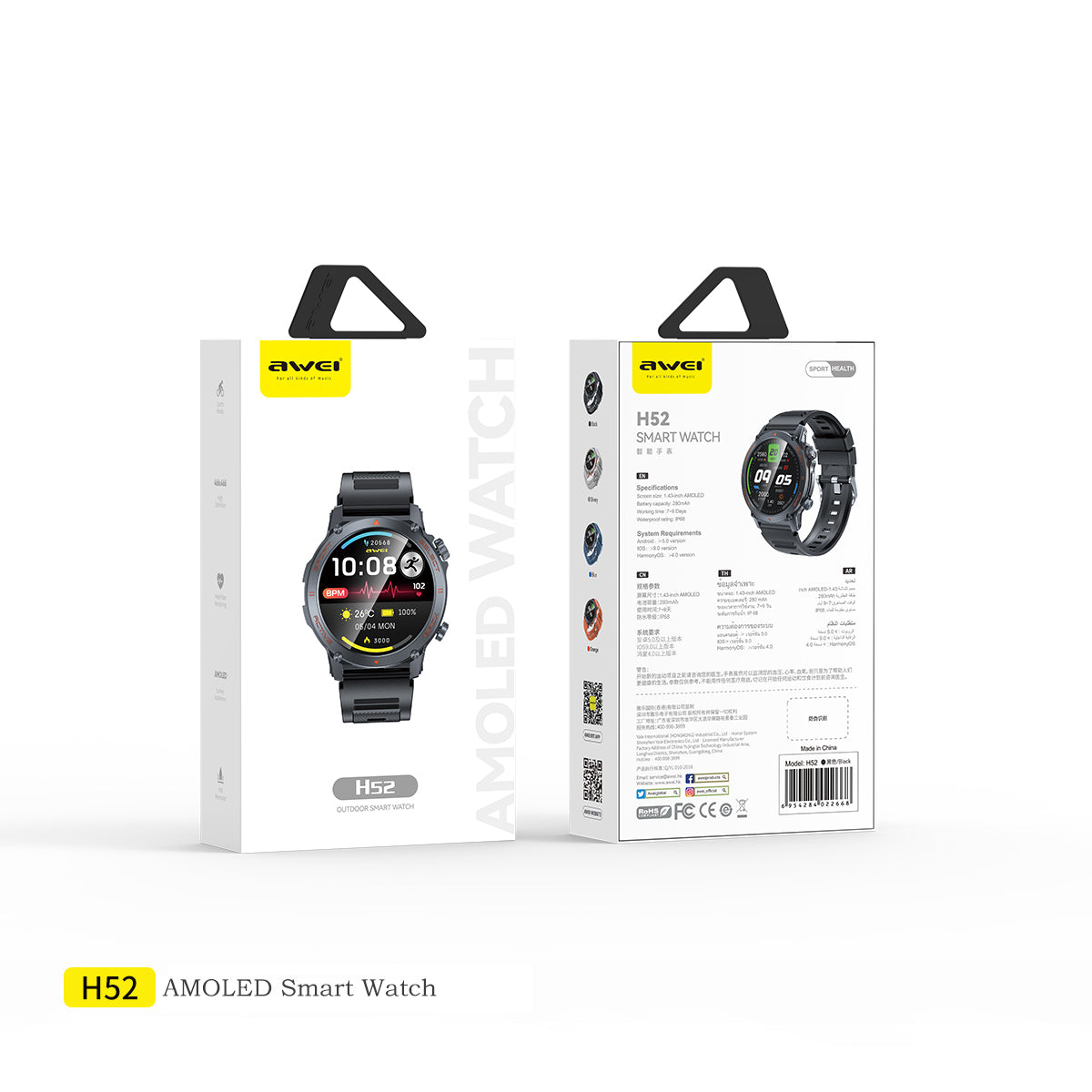 AWEI H52 Smart Watch (Magnetic,Rugged,Long Battery Life,Professional Sports)