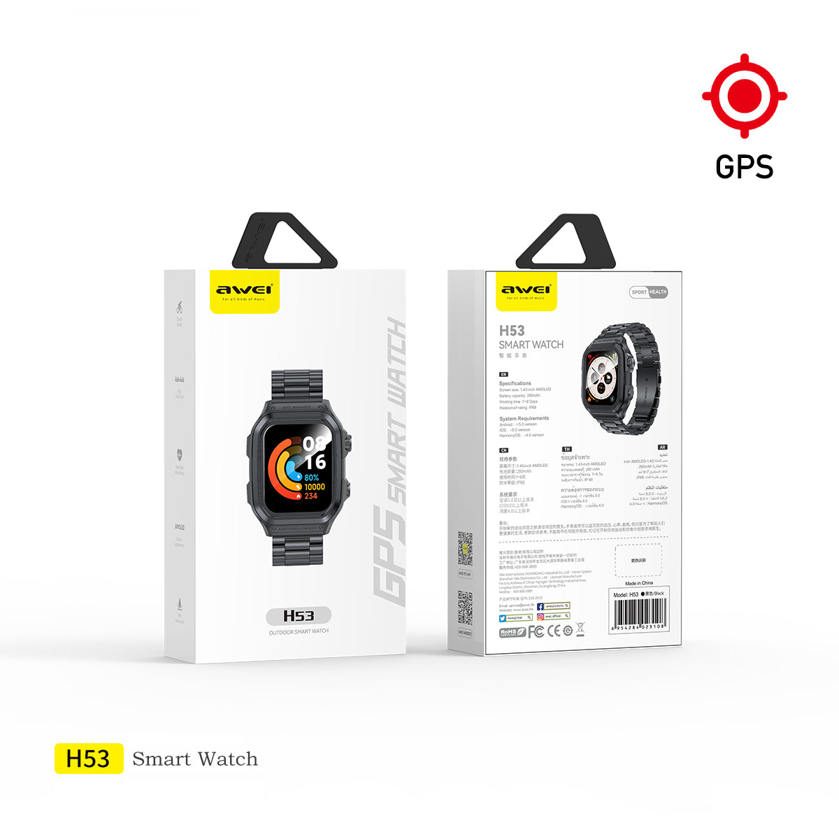 Awei H53 Smart Watch (GPS Sports,Heart Rate)