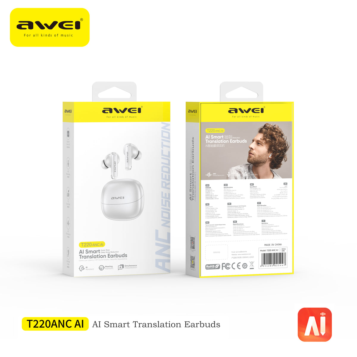 Awei T220 ANC Headset (Al Library,Active Noise Cancellation,Dual-Mode)