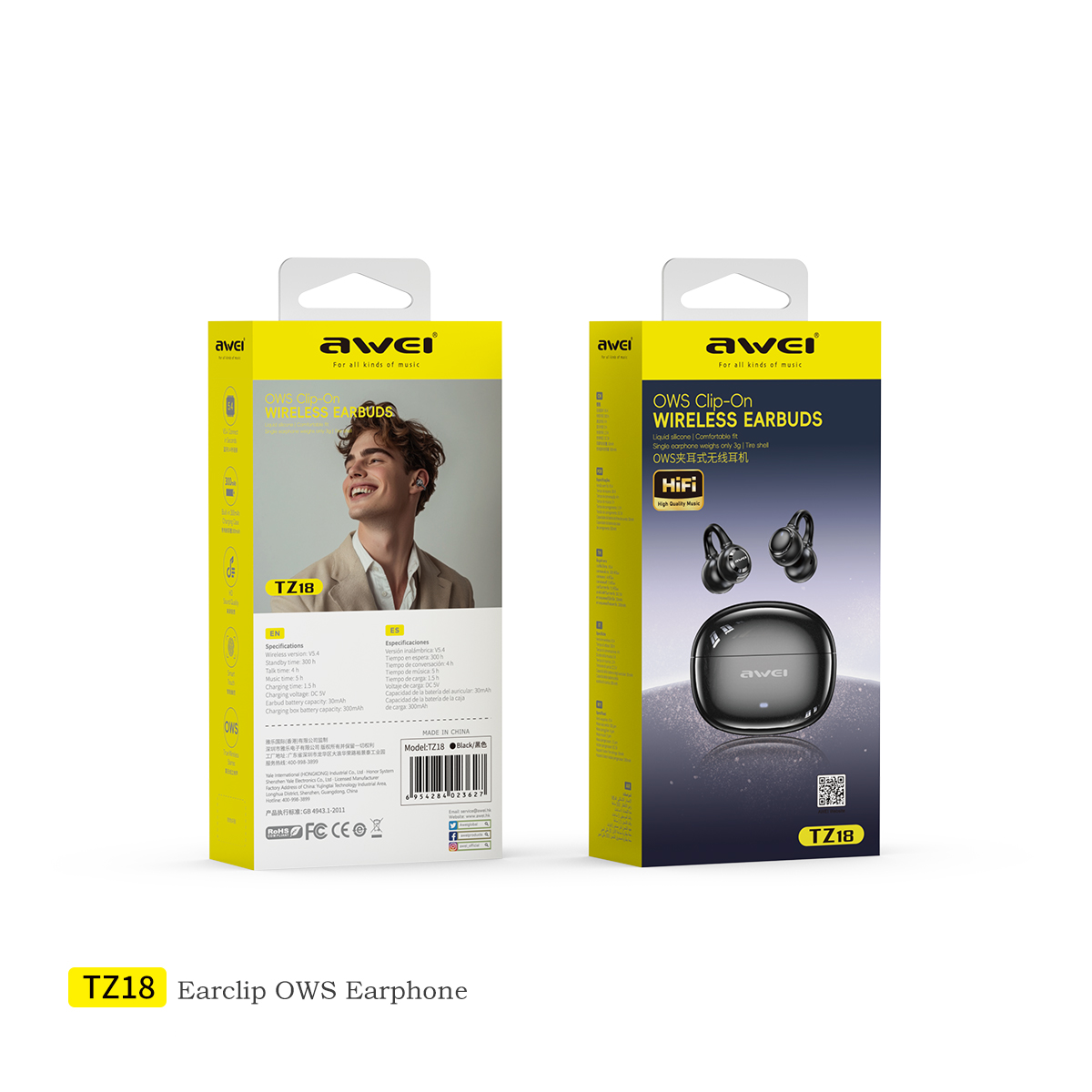 AWEI TZ18 Headphones (OWS Open Ear Clip,Long Battery Life )