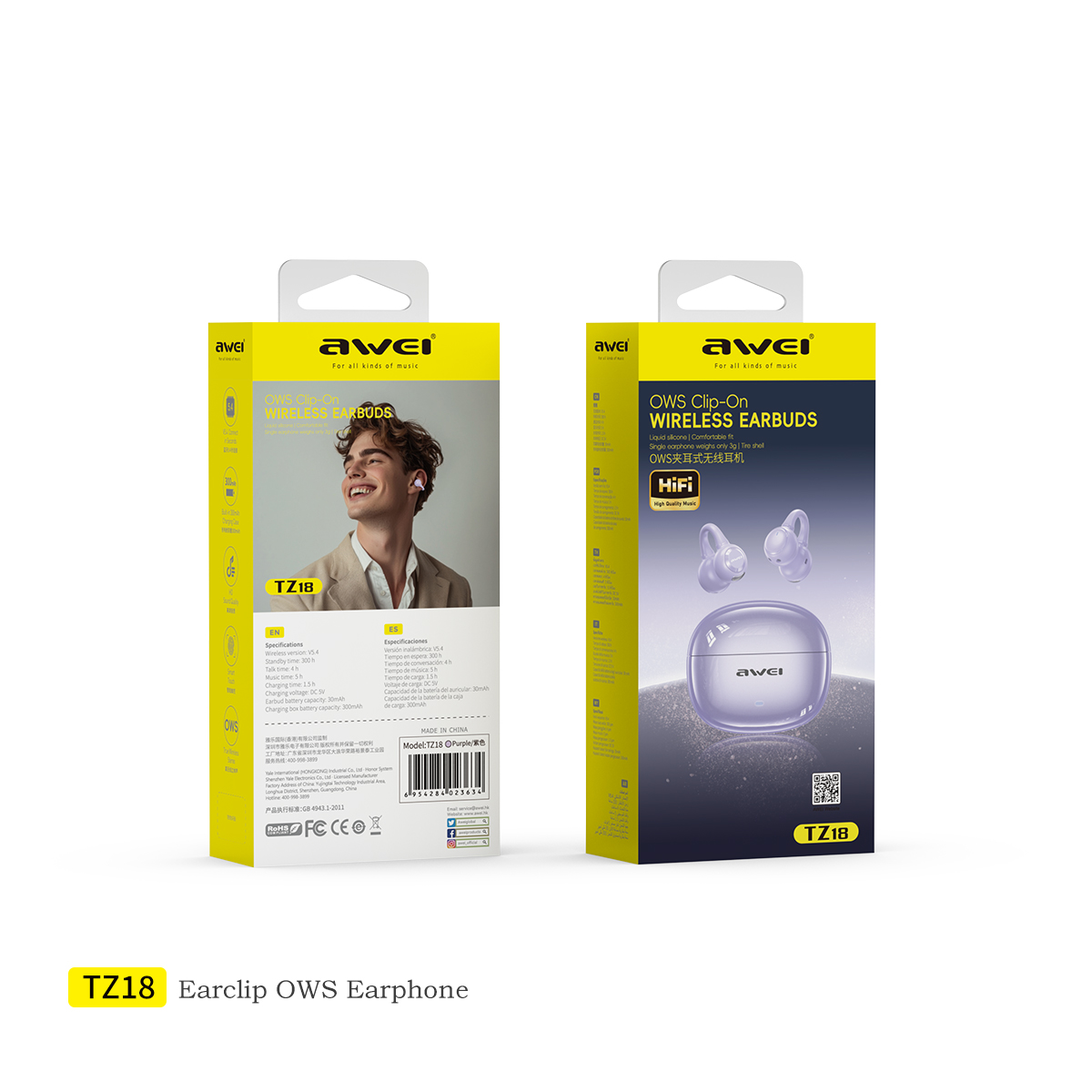 AWEI TZ18 Headphones (OWS Open Ear Clip,Long Battery Life )